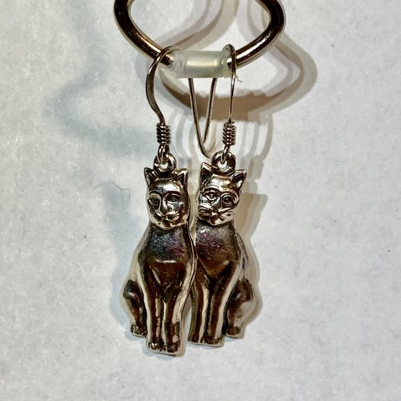 💝Vintage Cat Earrings Silver 925 - Picture 4 of 5